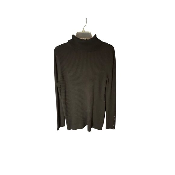 Talbots Black Ribbed Turtleneck Sweater 1X Cotton/Nylon/Spandex - Picture 1 of 5